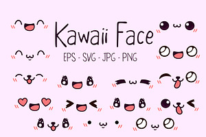 Cartoon Kawaii Face Set Illustration