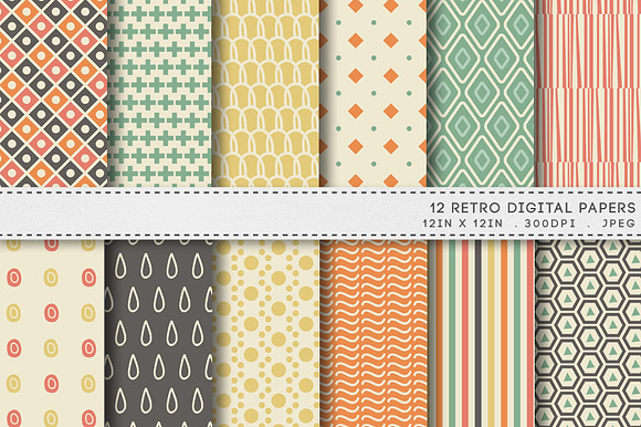 12 Retro Digital Papers