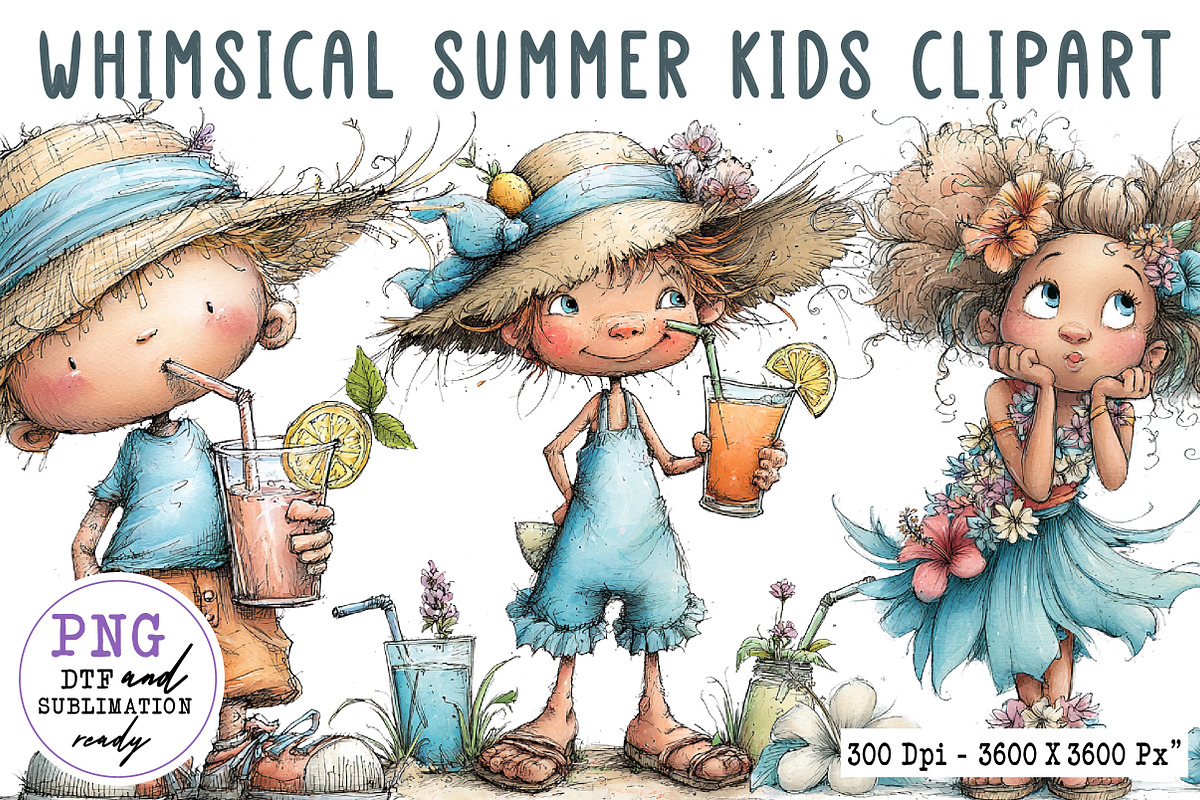 Whimsical Summer Kids Clipart, an Illustration by CreationArt (Photo 1 of 7)
