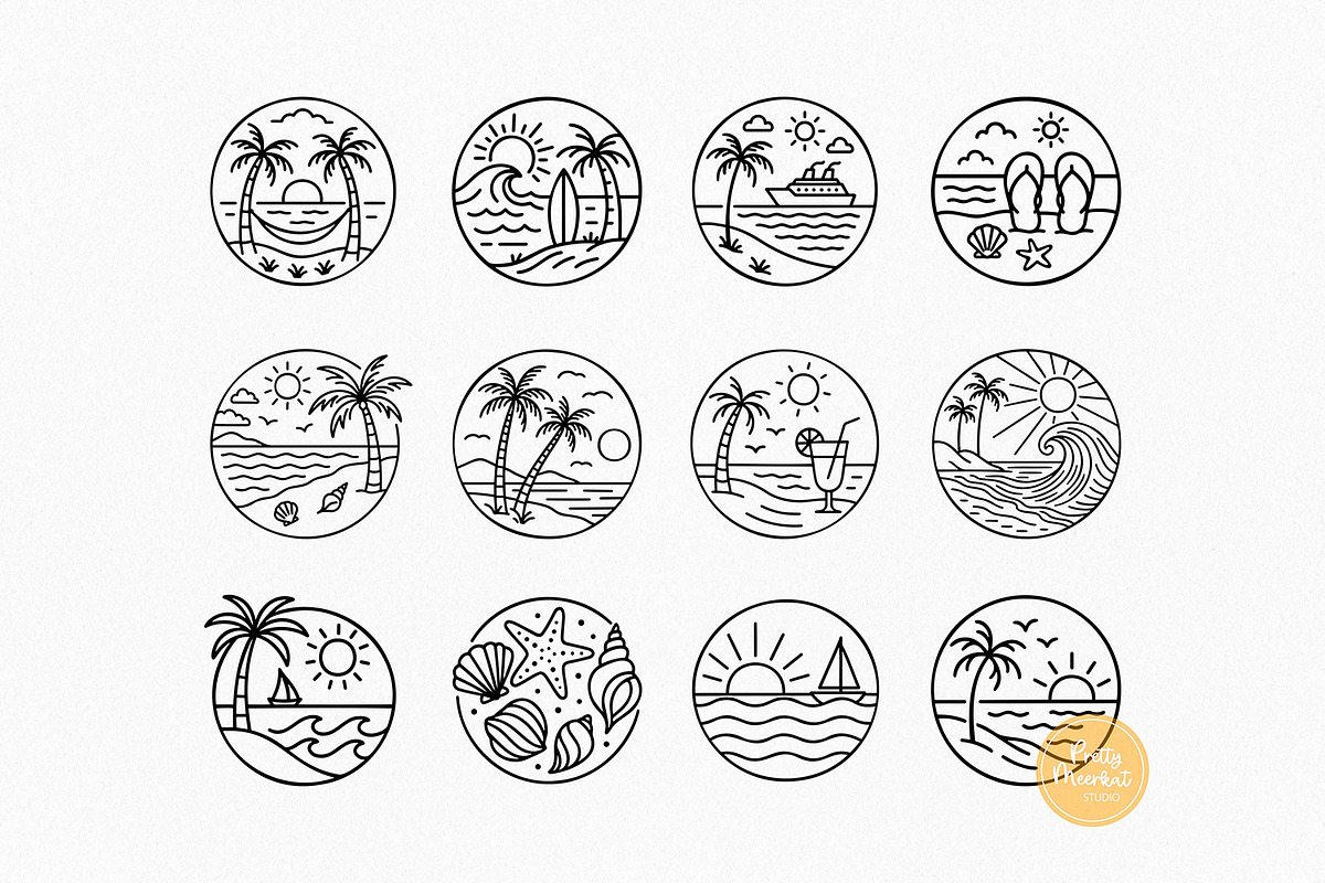 Beach Scene Bundle, Summer Line Art, a Seasonal Illustration by Pretty Meerkat (Photo 2 of 7)