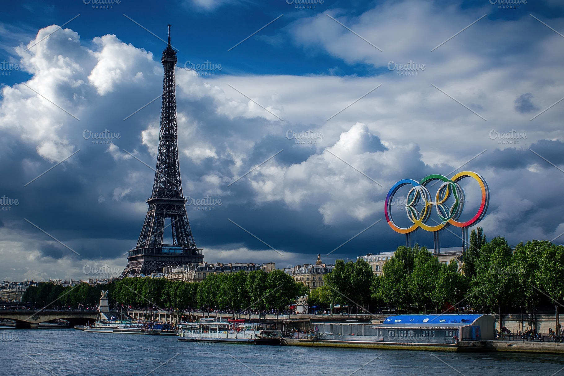 Paris skyline featuring the Eiffel T, a Photo by Tanuart