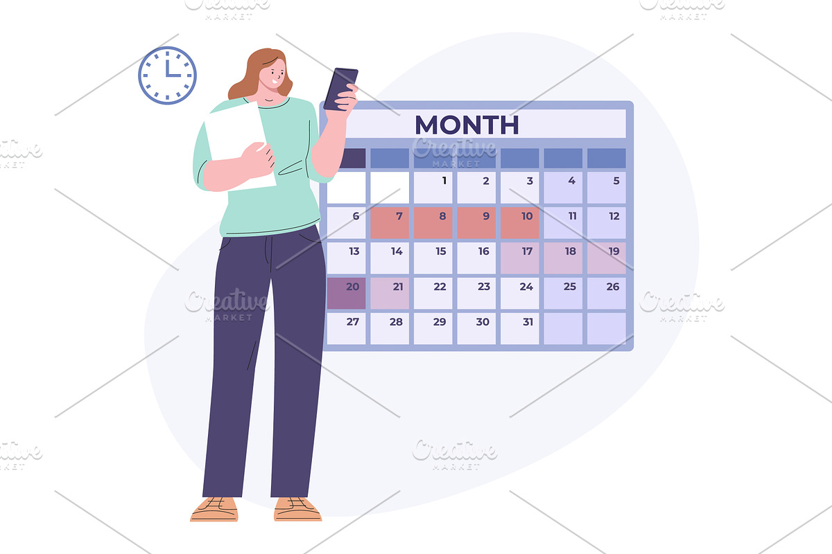 Woman check period calendar in, a Healthcare Illustration by Valerie Bodnar