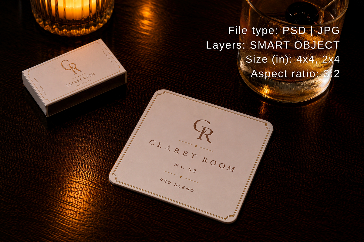 Restaurant Coaster & Matchbox Mockup, an Advertising Mockup by Serenefeeling (Photo 2 of 6)