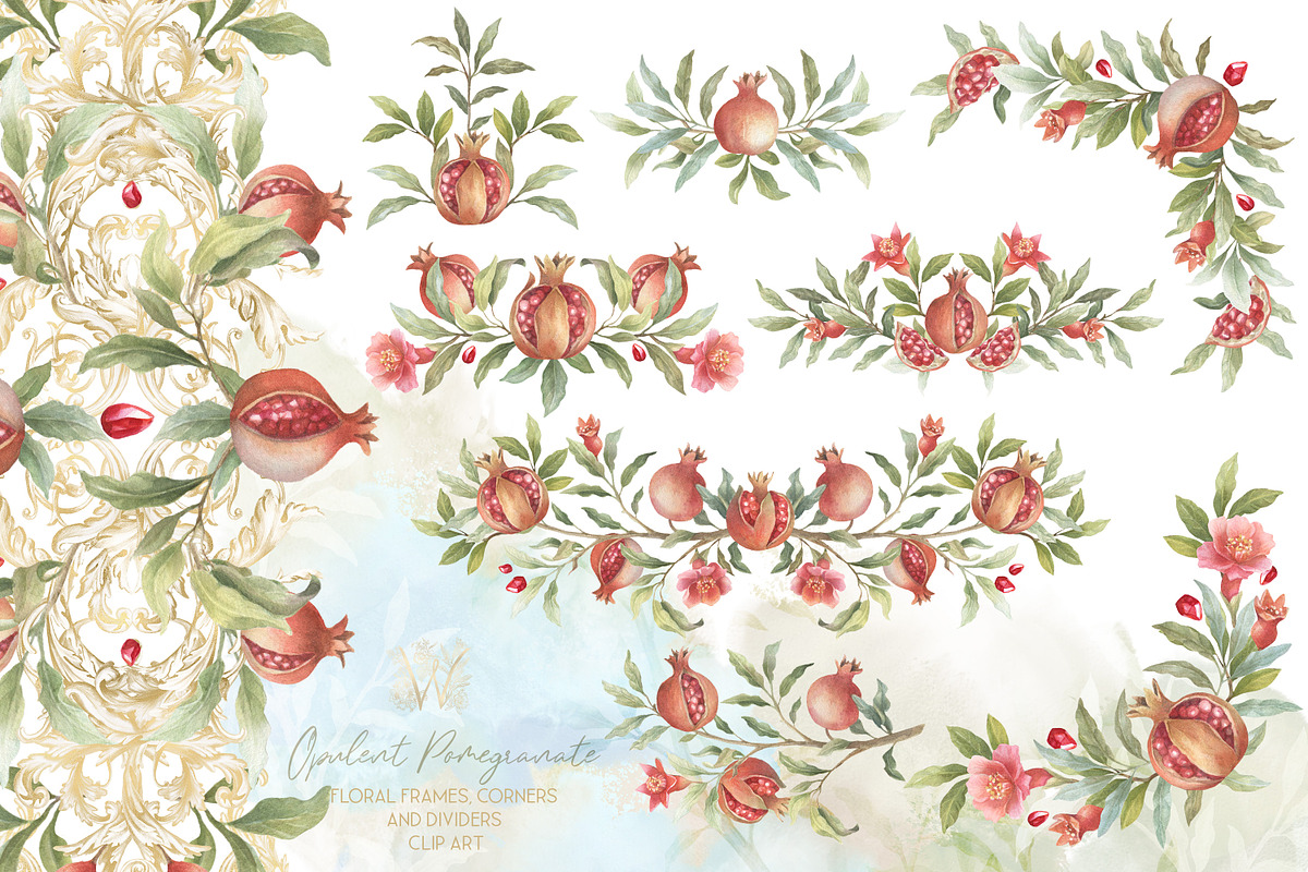 Watercolor Pomegranate collection, a Decorative Illustration by WonderWonder (Photo 8 of 12)