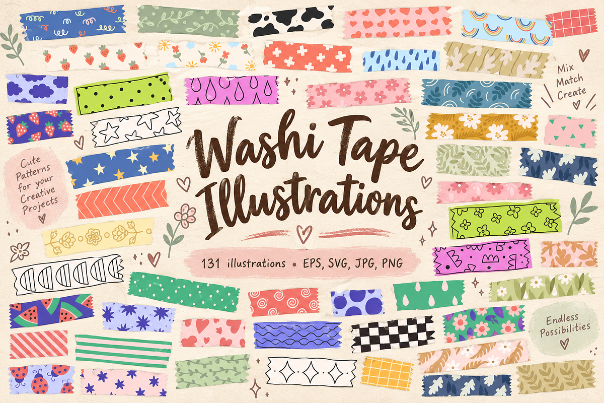 Hand Drawn Washi Tape Clipart, a Decorative Illustration by Anna Studio (Photo 1 of 12)