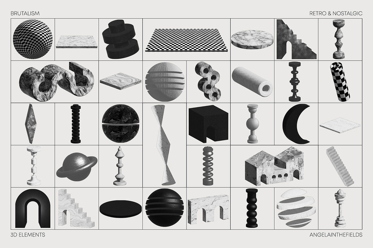 DARK BRUTALISM 3D Elements, an Object Graphic by angelainthefields (Photo 5 of 11)