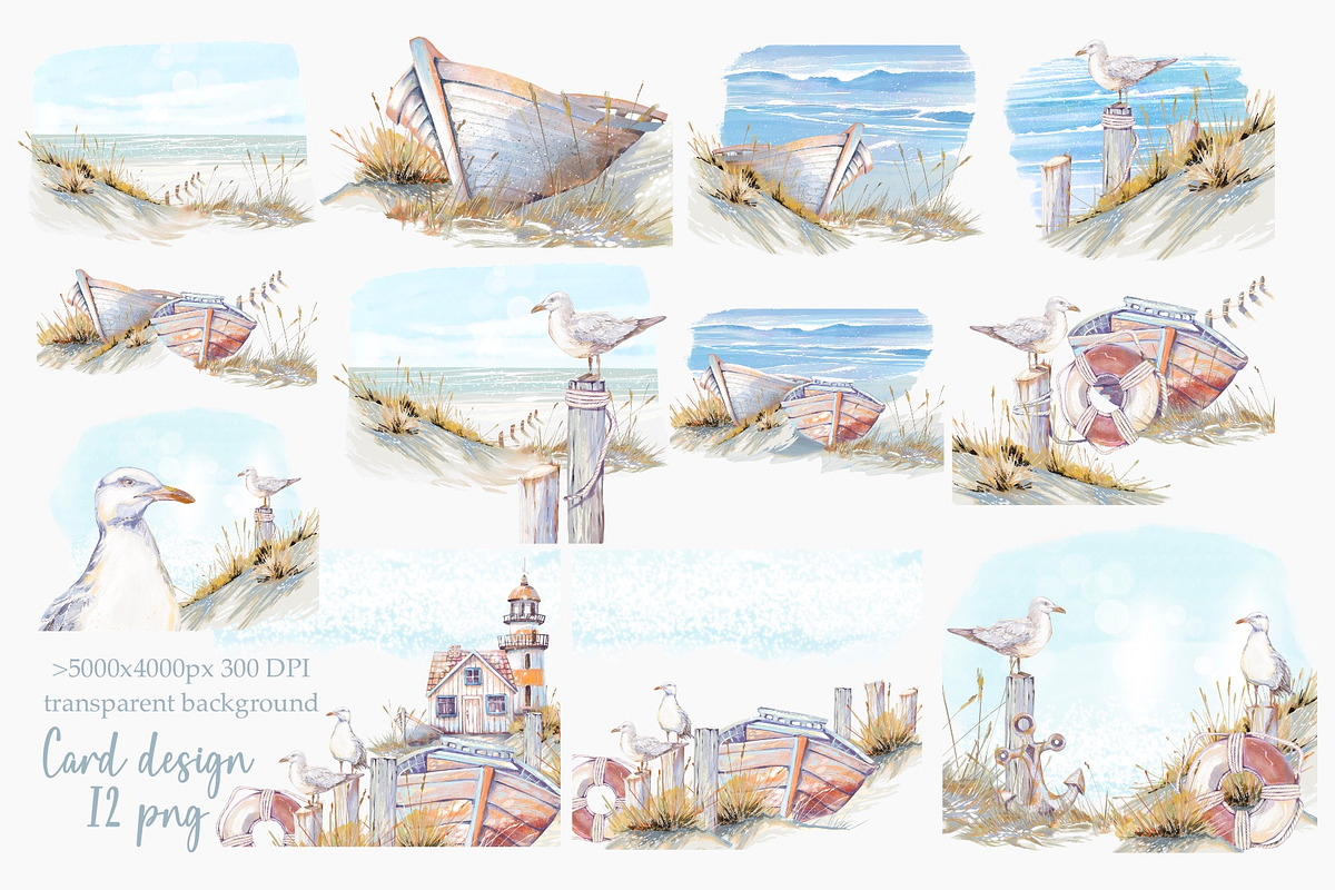 Seaside Memories Watercolor Set, an Illustration by Shabbypie (Photo 8 of 17)