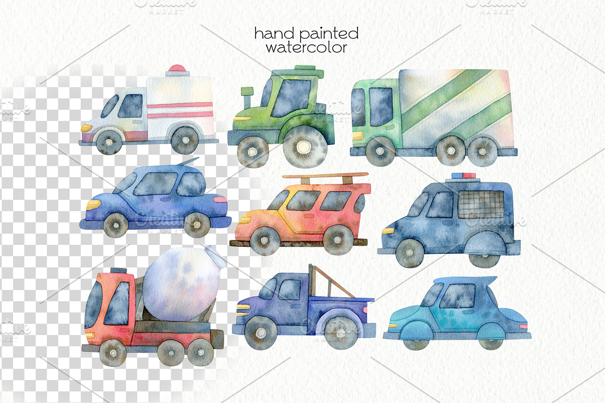 Watercolor Transport. City Streets., an Education Illustration by OllyKo Art (Photo 3 of 10)