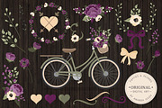 Deep Plum Floral Bicycle Vectors, an Illustration by Amanda Ilkov (Thumbnail 2 of 5)