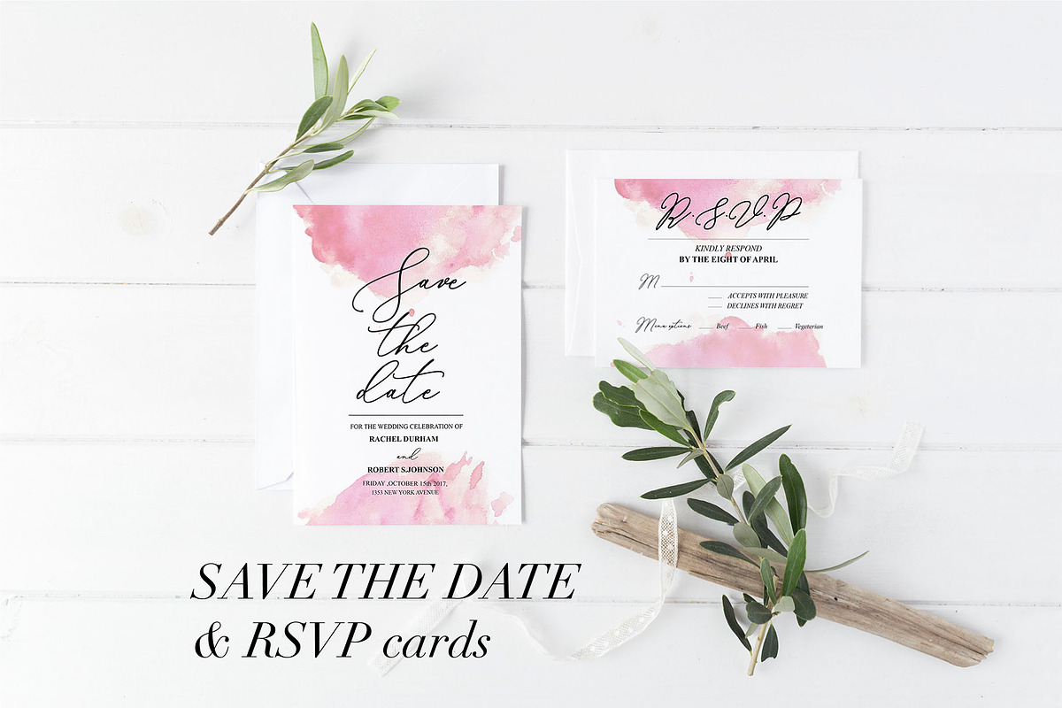 Watercolor Save the date, RSVP cards, an Invitation Template by Chic templates (Photo 1 of 3)