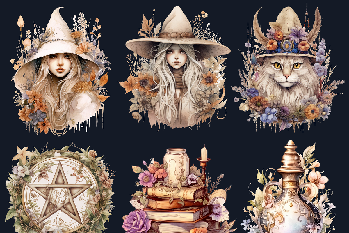 Watercolor Boho Witch Clipart, a Person Illustration by GiraffeCreative (Photo 5 of 9)