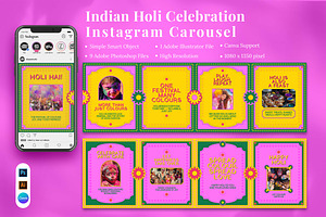 Indian Holi Celebration Instagram Ca, a Social Media Template by Attype
