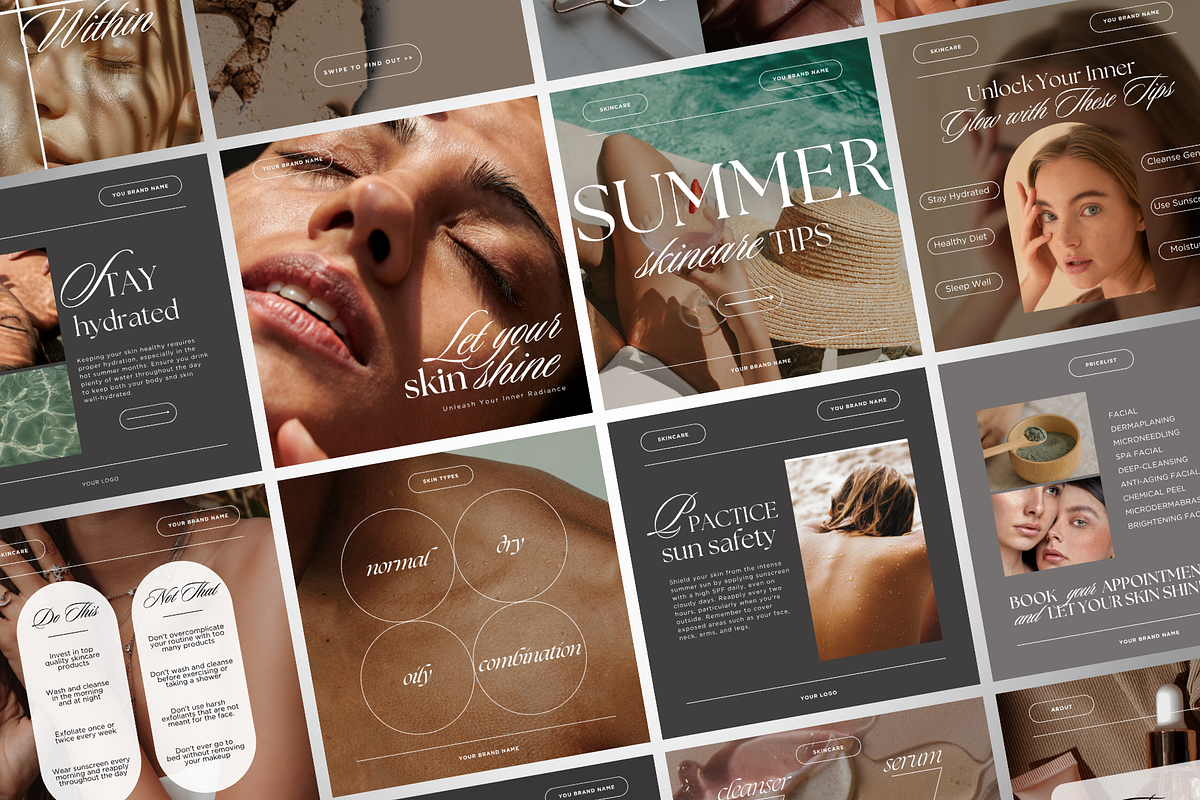 Skincare Instagram Templates Canva, a Social Media Template by DesignsbyMariaStudio (Photo 3 of 10)