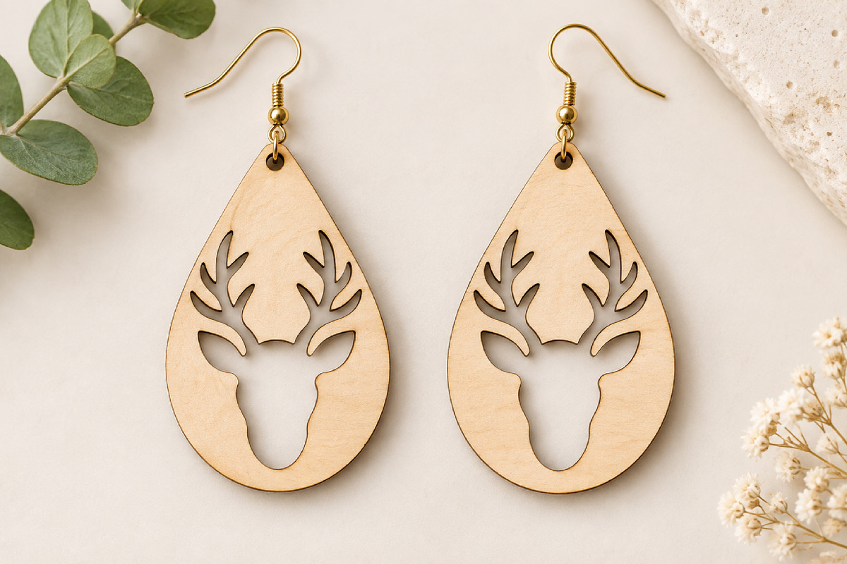Christmas Reindeer Earrings SVG, an Object Graphic by Canvas Craft (Photo 2 of 3)