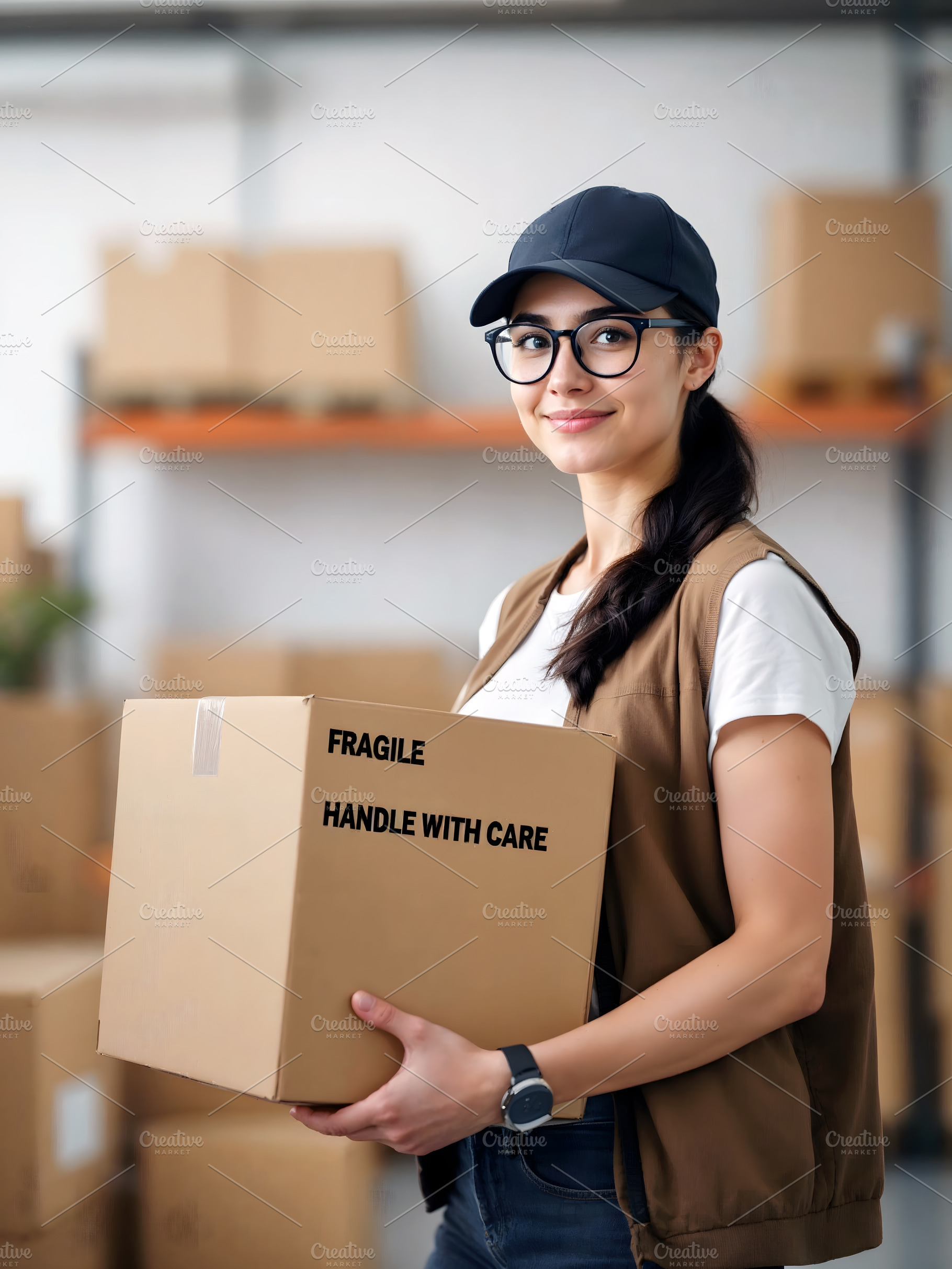 Warehouse Worker Holding Fragile Pac, a Transportation Photo by Stock Shape