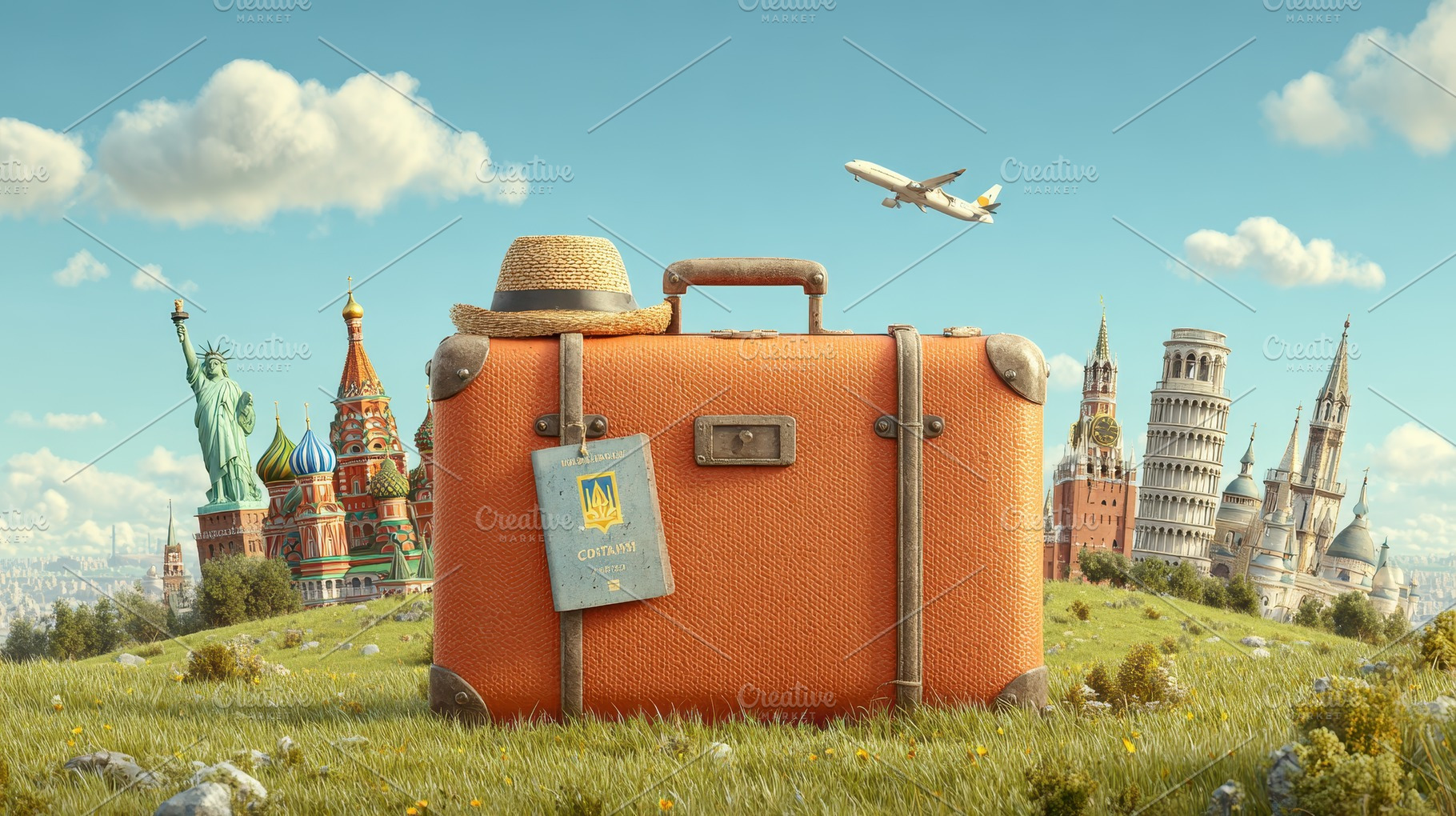 Vintage Suitcase Travel World Landma, a Photo by Pixeness Studio