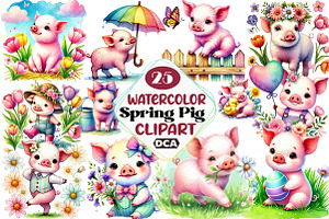 Watercolor Spring Pig Sublimation, an Illustration by DreamCafeArt