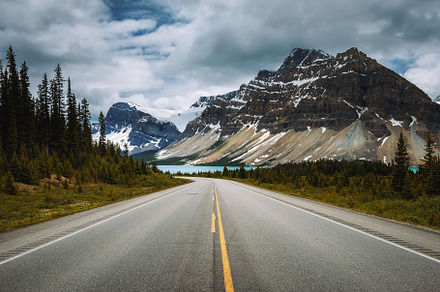 Scenic Icefields Pkwy in Banff National Park leading to the Bow Lake, a Nature Photo by Nick Fox