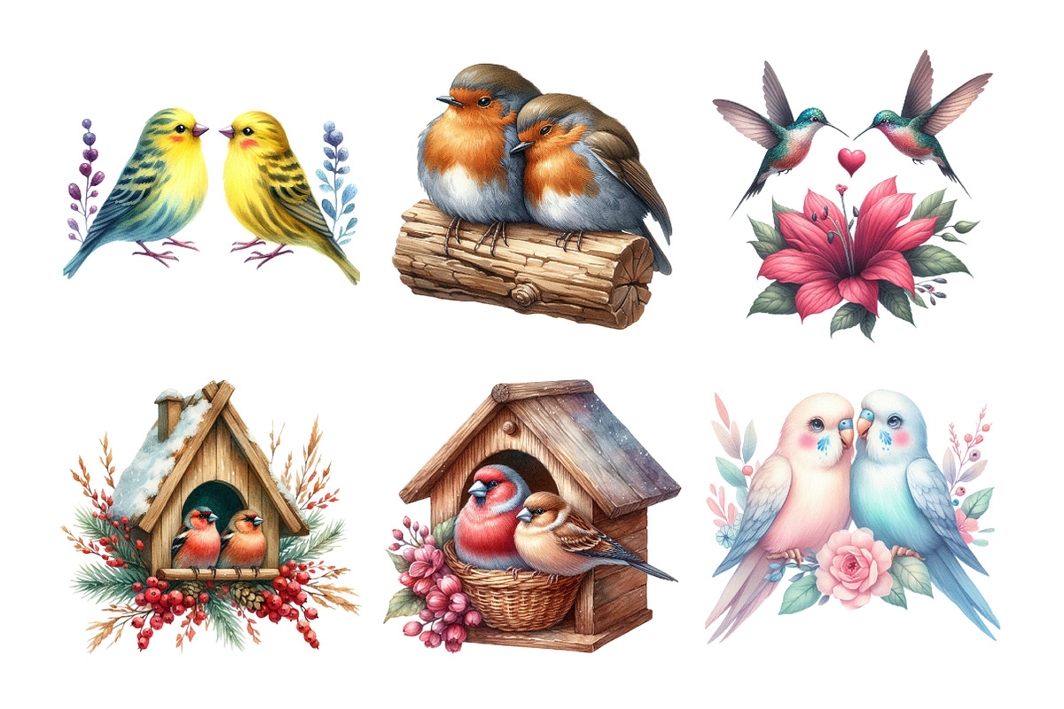 Watercolor Couple Bird Clipart Bundl, an Illustration by Daily.Designs (Photo 2 of 5)