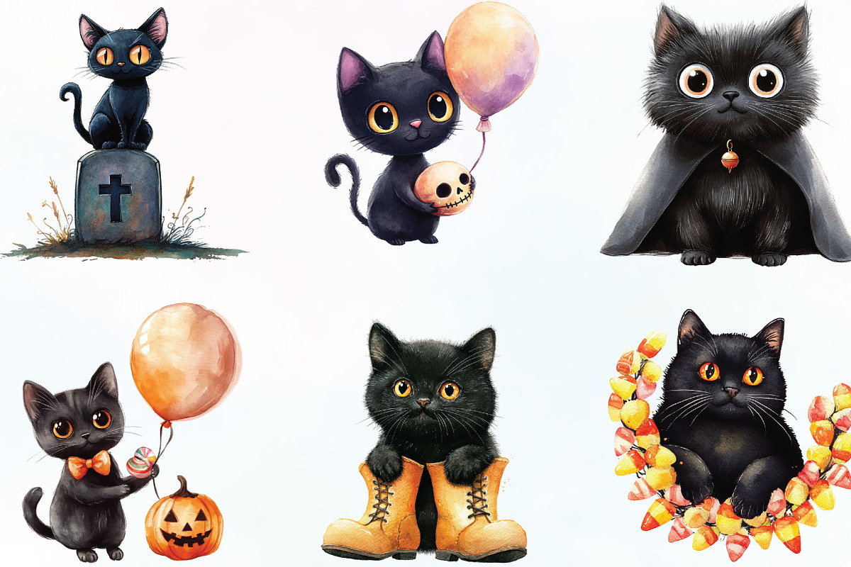 Halloween Black Cat Clipart, an Illustration by CraftArtStudio (Photo 3 of 6)