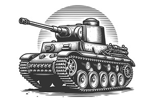 Military Battle Tank engraving, an Illustration by AlexArt