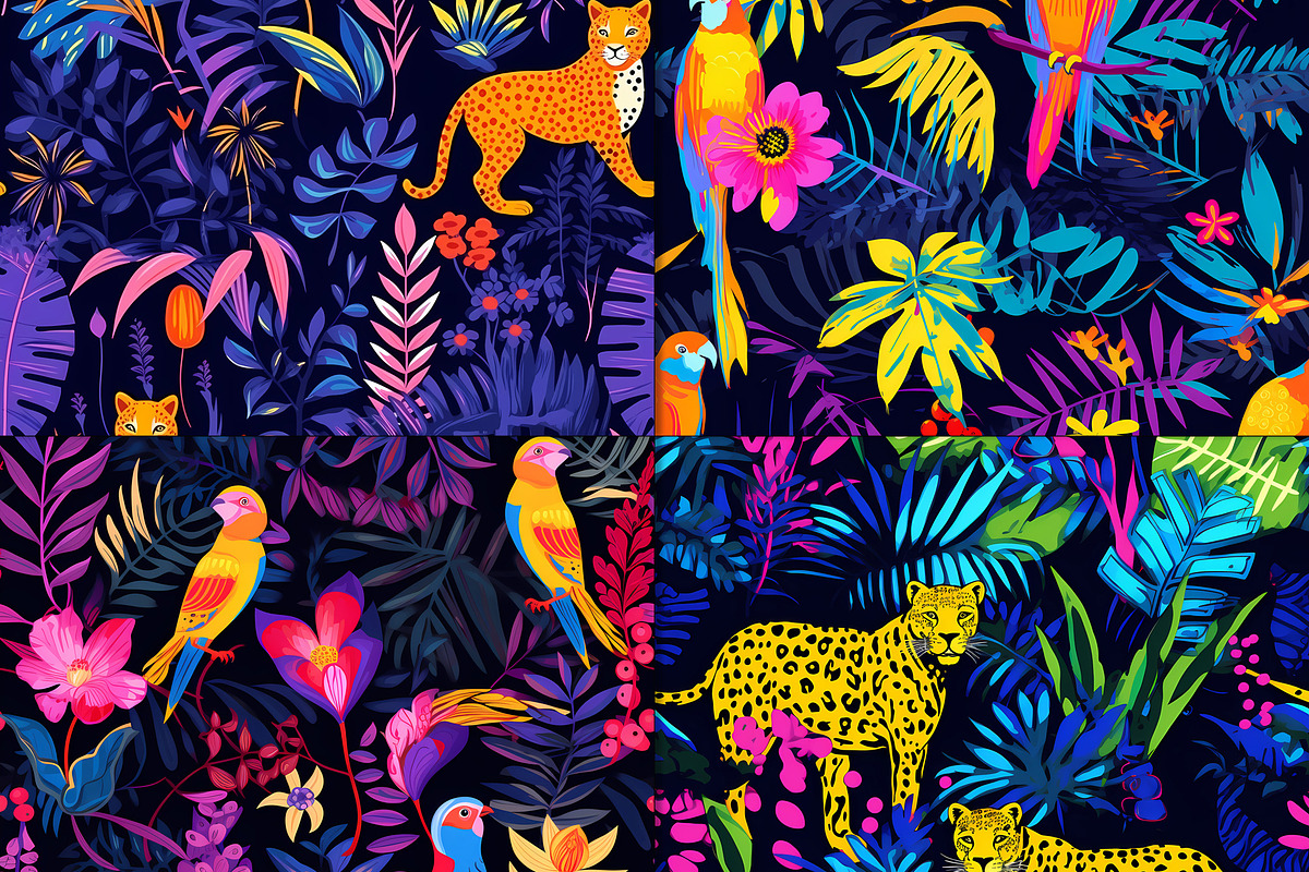 20 Seamless Neon Jungle Patterns, a Pattern Graphic by Nordic Design (Photo 5 of 9)
