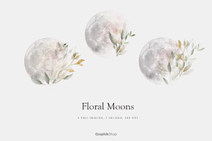 Watercolor Floral Moons