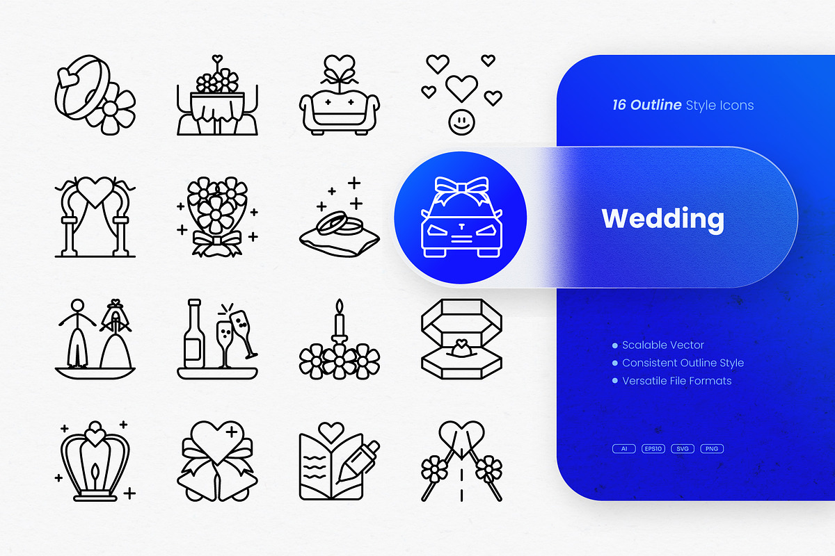 Wedding Outline Icons, an Outline Icon by cidcud_graphic