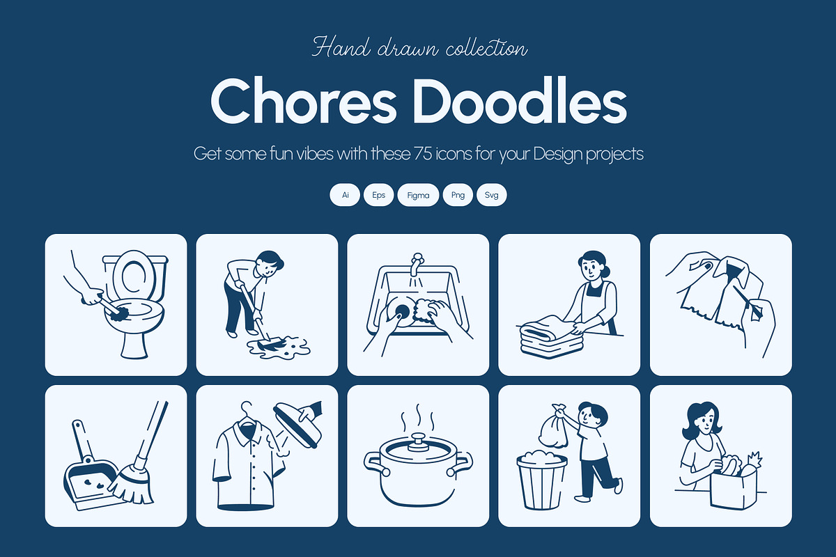 Chores Doodle Icon Set, an Outline Icon by Vectors Market (Photo 1 of 8)