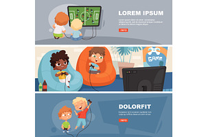 Gamers. cute happy kids playing in, a Technology Illustration by Onyx