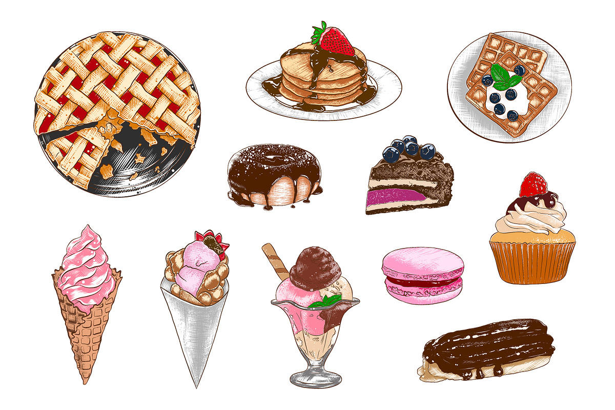 Bakery and sweets colorful sketches, a Food Illustration by Akimo Mia (Photo 3 of 8)
