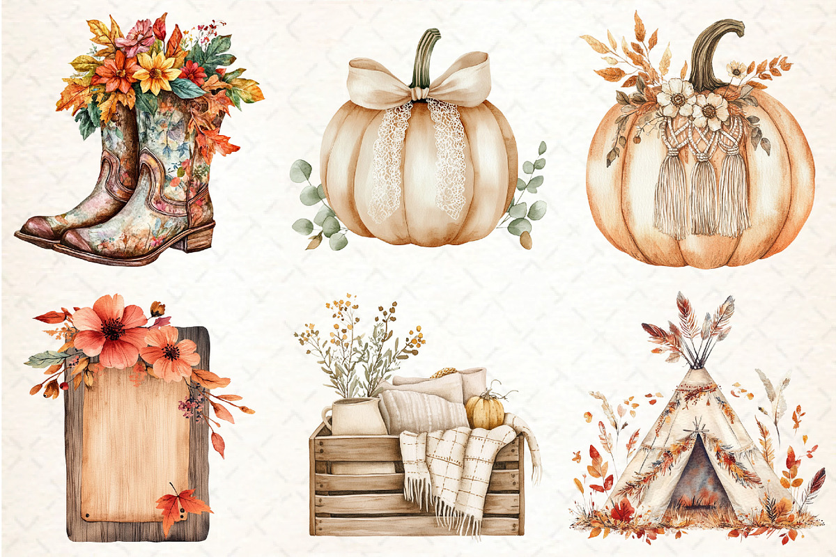 Boho Autumn Clipart, an Illustration by DreamCafeArt (Photo 2 of 7)