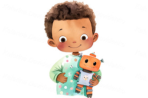 Cute Cartoon Little Kids With Toys