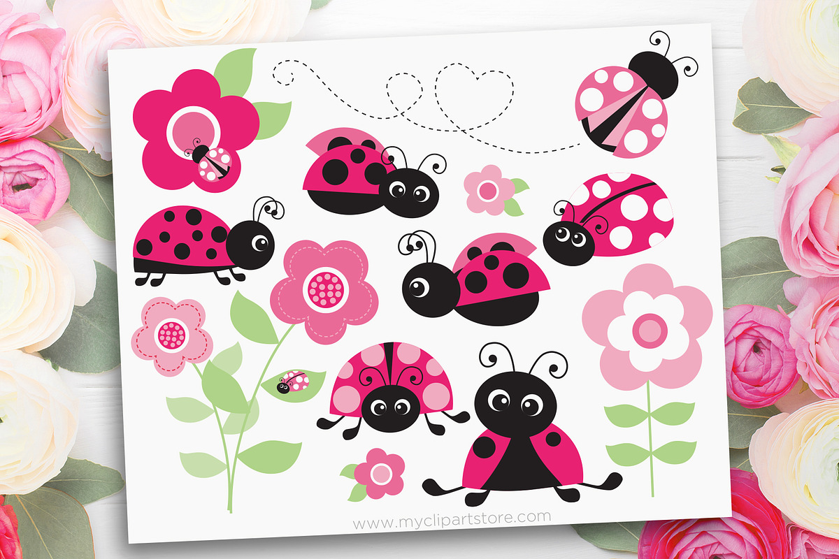 Pink Ladybugs Clipart, Spring, SVG, an Animal Illustration by MyClipArtStore (Photo 1 of 4)