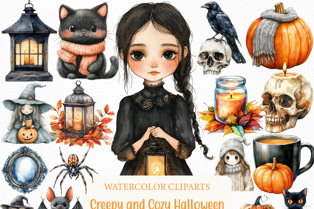 Creepy and Cozy Halloween Clipart, an Illustration by Craft Nest (Photo 1 of 6)