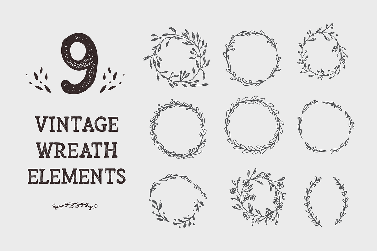 9 Vintage Wreath Graphic Design Elem, an Illustration by Wild Ones (Photo 1 of 6)