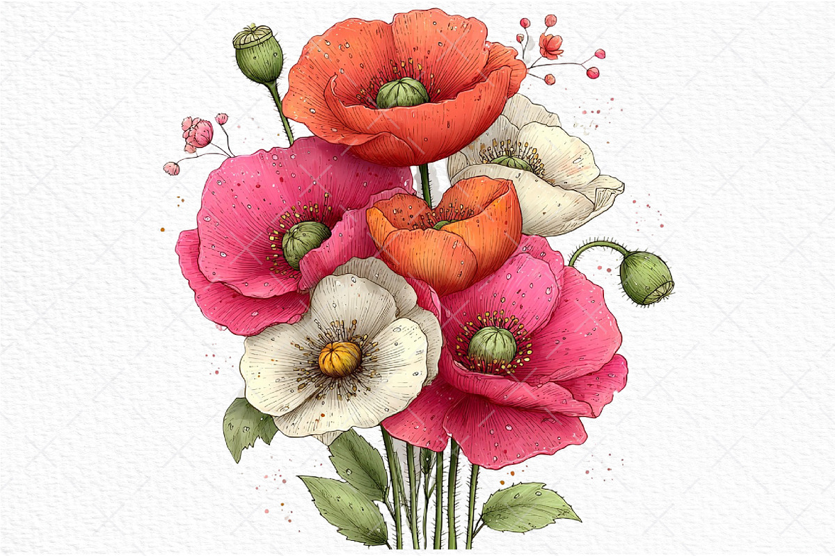 Whimsical Spring Poppy Flower Clipar, an Illustration by Craft Nest (Photo 9 of 11)