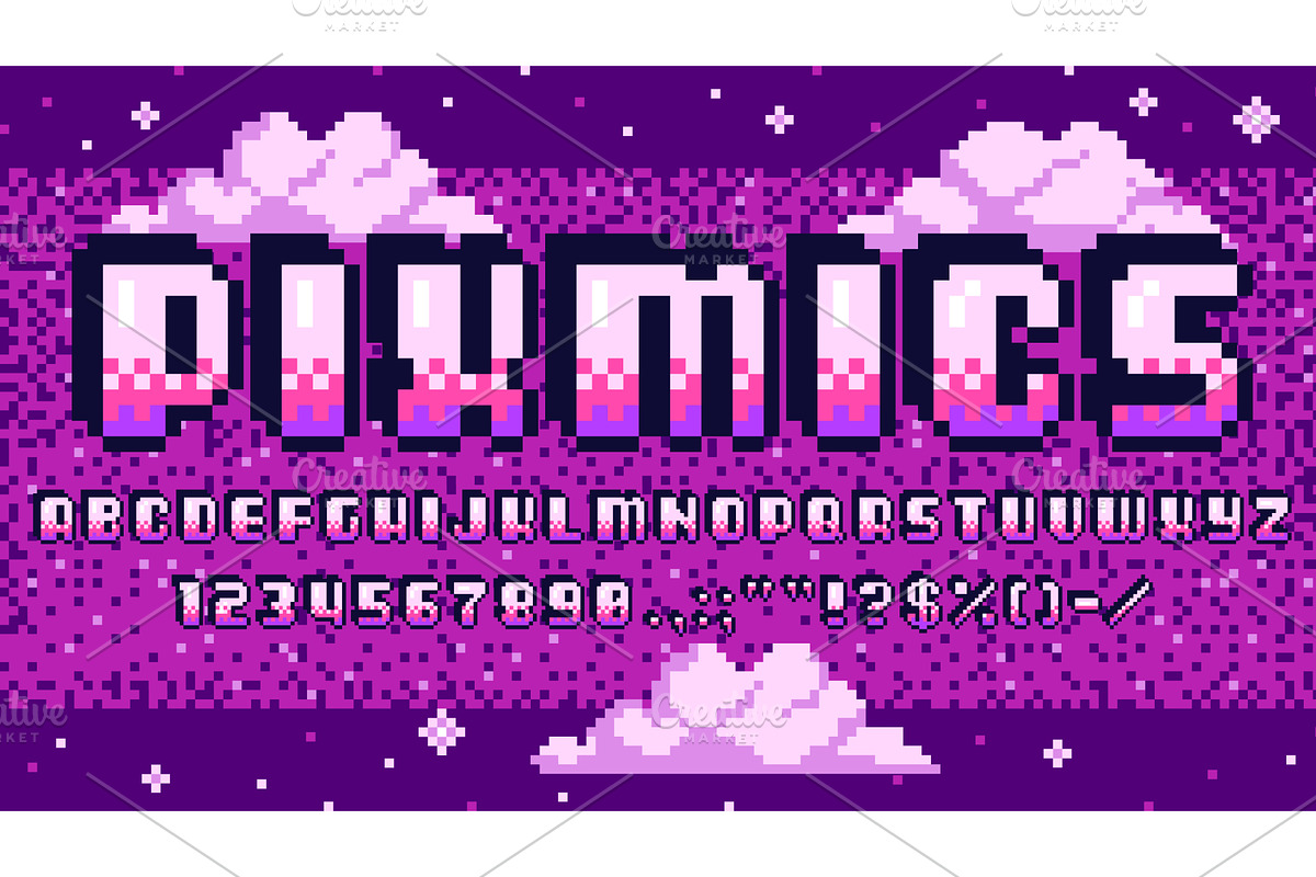 Pixel art font, retro 8 bit type, a Decorative Illustration by Buch&Bee