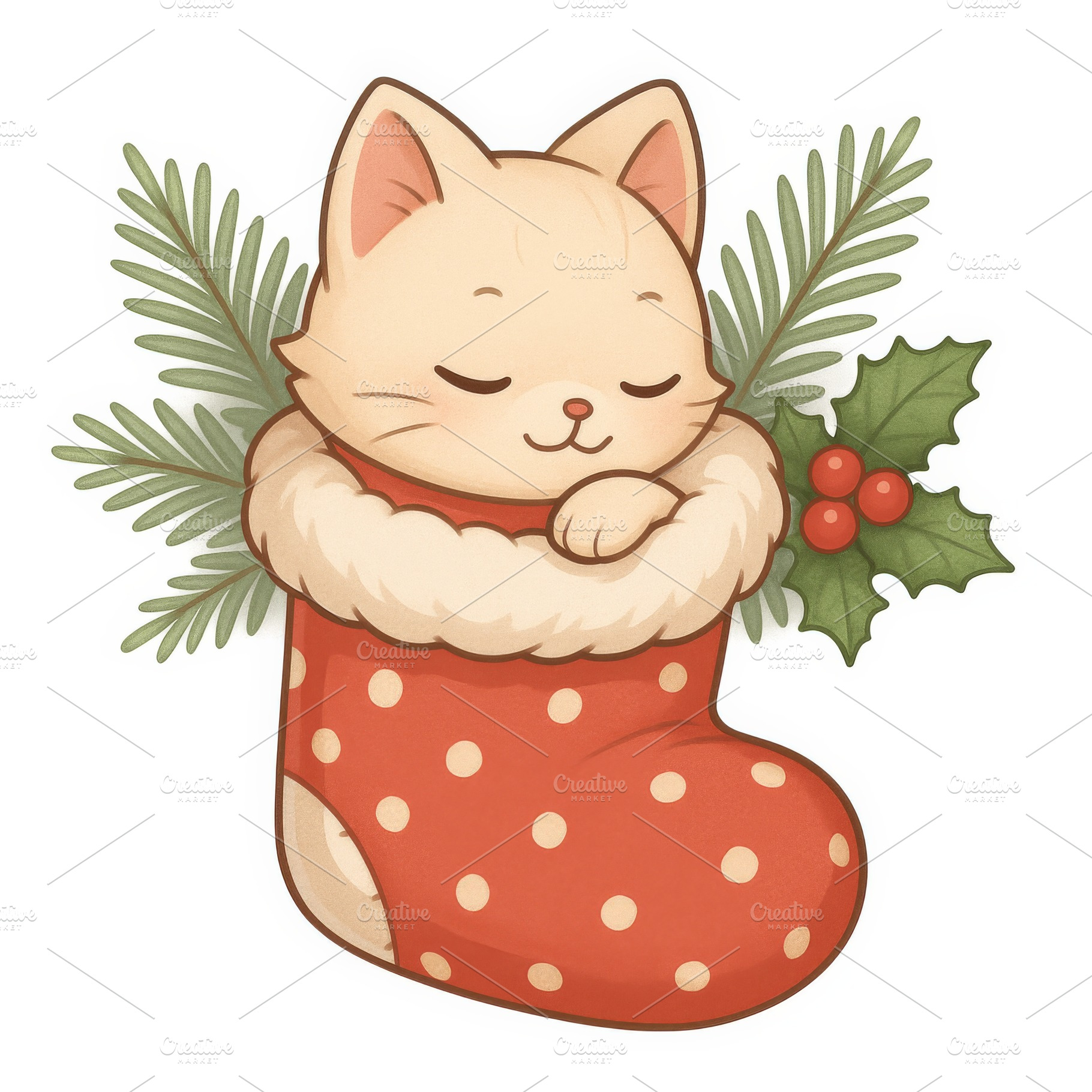 Cute anime cat in christmas stocking, a Photo by Dvoevnore photos