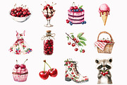 Watercolor Cherry Garden Clipart, an Illustration by Design Market (Thumbnail 2 of 3)