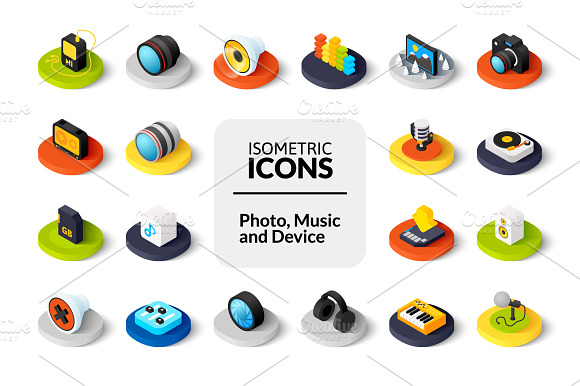 Isometric Icons Photo And Music