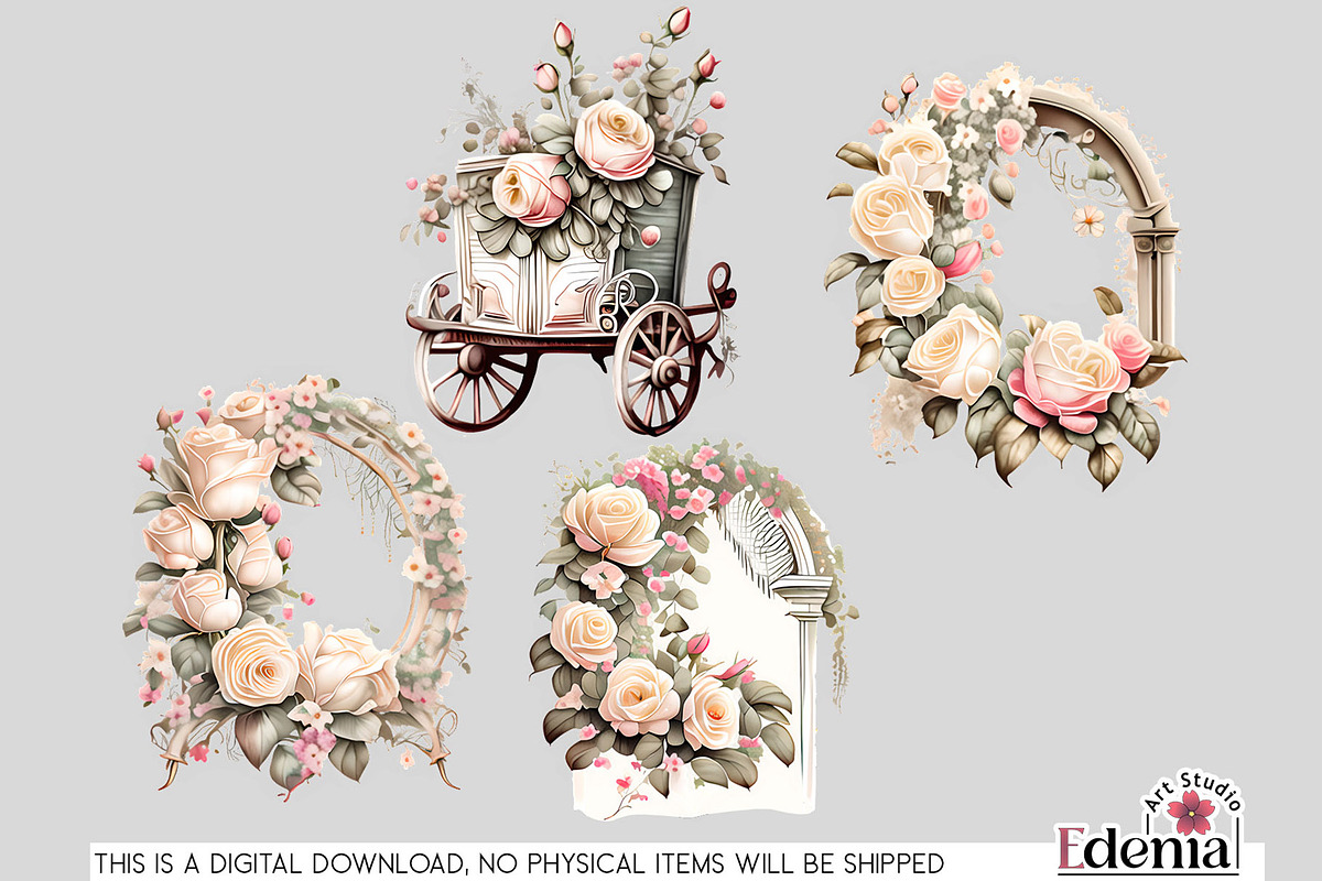 Vintage Romantic Flowers Cliparts, a Decorative Illustration by EdeniaArtStudio (Photo 10 of 10)
