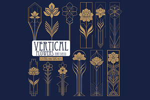12 Art Deco Vertical Flowers