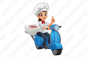 Female Woman Chef Pizza Delivery, a Food Illustration by Christos Georghiou