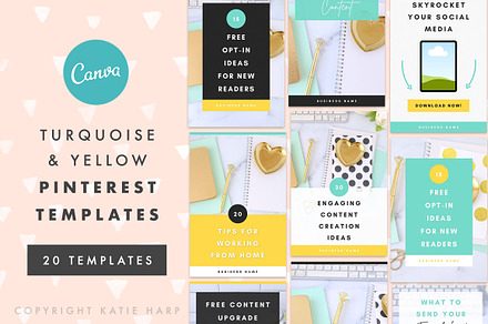 Turquoise Yellow Canva Pin Template
