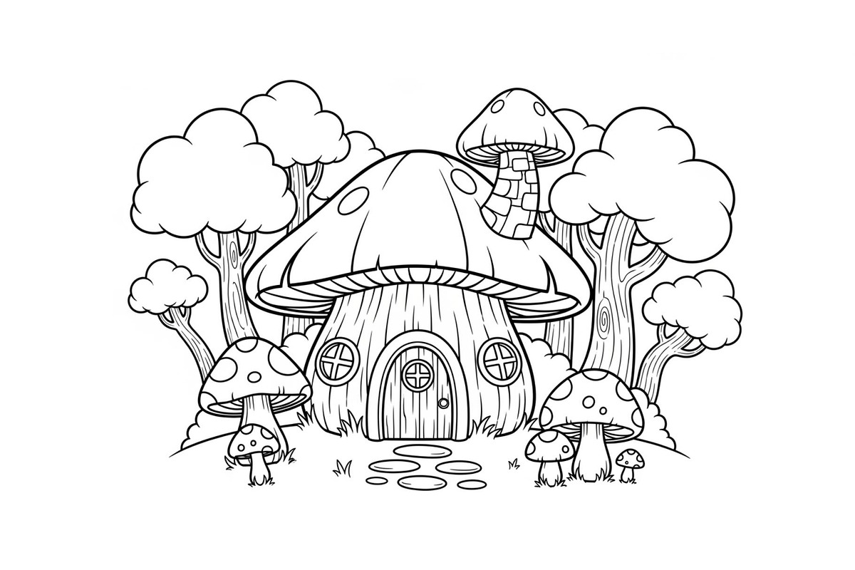 Whimsical Mushroom House Line Art bu, an Illustration by Designs_River (Photo 40 of 51)