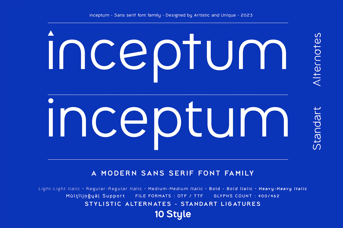 inceptum - Sans serif font family, a Sans Serif Font by Artistic & Unique (Photo 4 of 12)