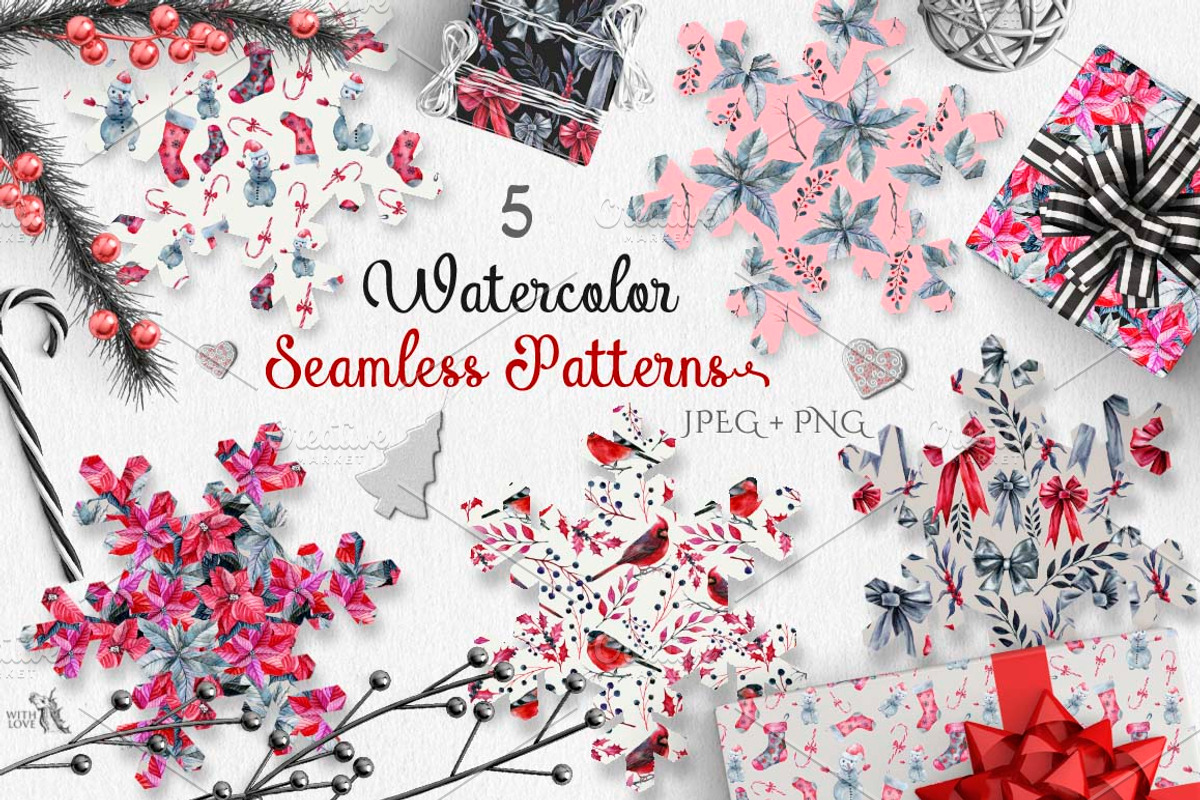 Watercolor Red & Black Christmas Set, an Illustration by Fluffy Unicorn (Photo 4 of 6)