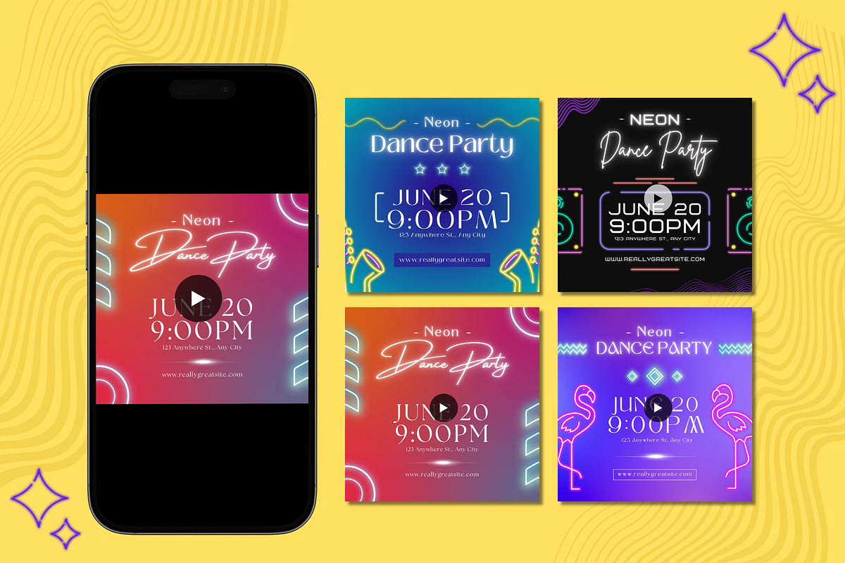 Neon Dance Party Instagram Posts, a Templates & Theme by TemplateCastleStore (Photo 3 of 9)