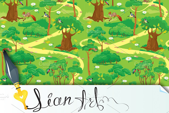 Seamless pattern - Green Forest Land preview 2